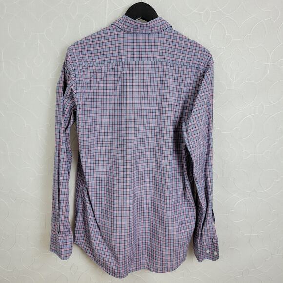Toscano Mens Shirt Size Medium Blue Pink Plaid Button Down Long Sleeve Collared - Picture 2 of 7